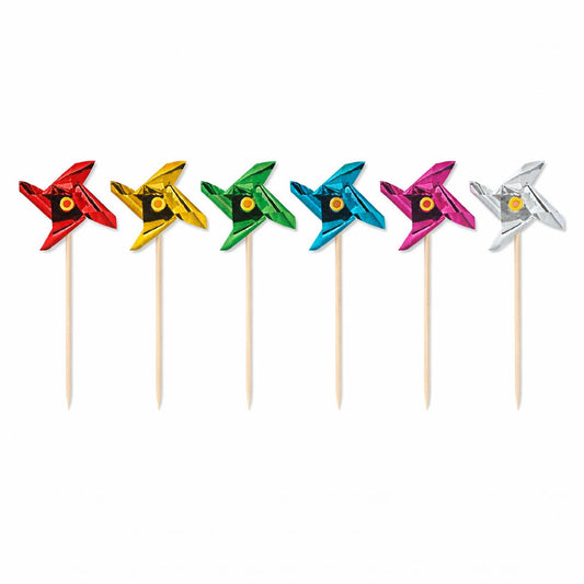 Pinwheel Cupcake Picks (12 Pack) | Foil Windmill Cake Toppers
