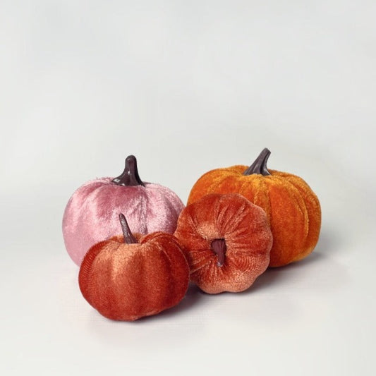 Velvet Pumpkin Decorations in Pinks and Oranges for Halloween and Thanksgiving