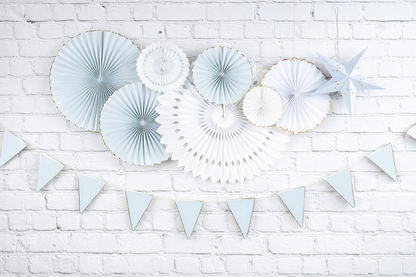 Pale Blue Scalloped Floral & Gold Bunting Garland