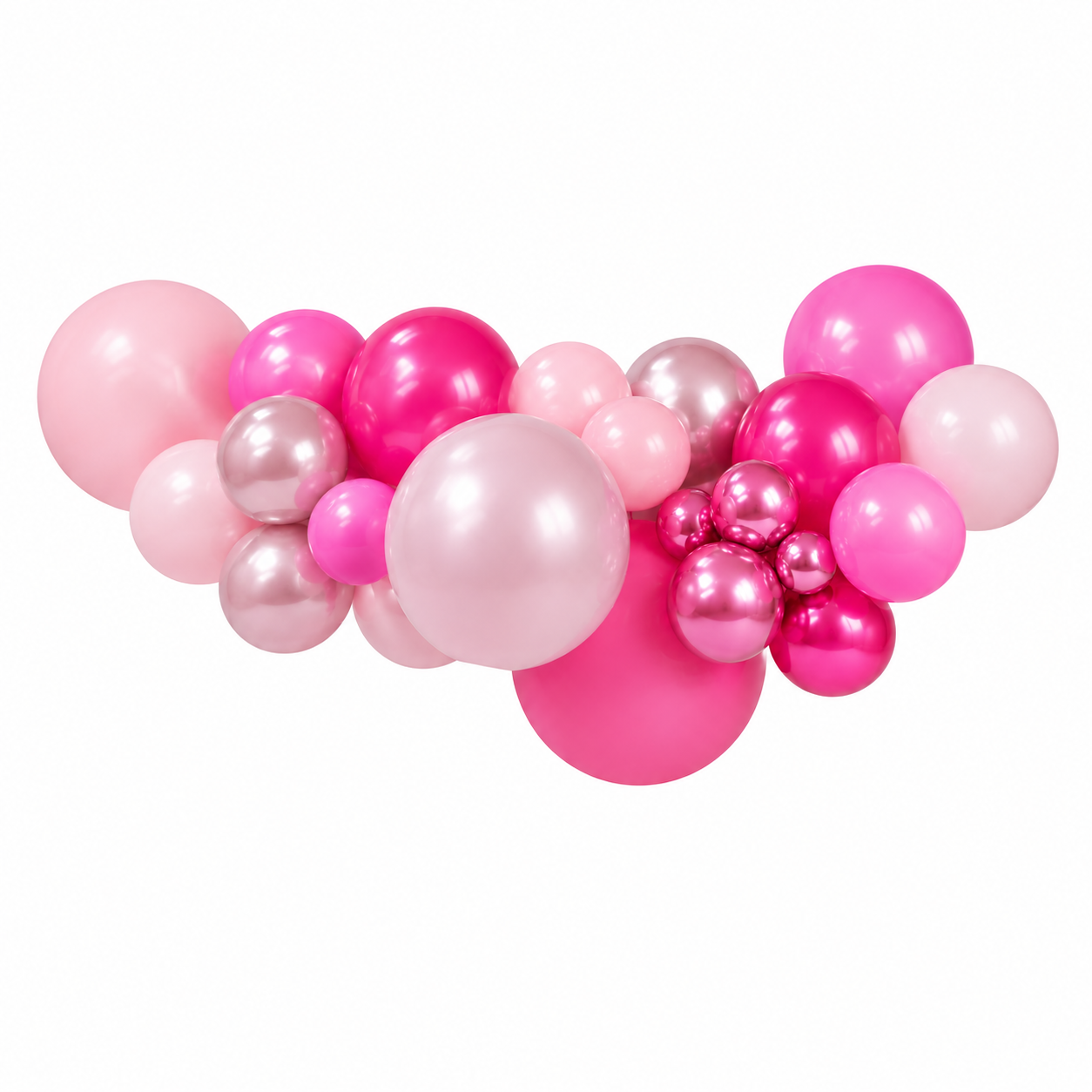 Pretty Pink balloon arch on a white background