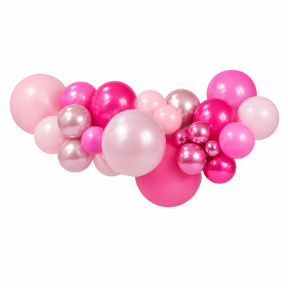 Pretty Pink balloon arch on a white background