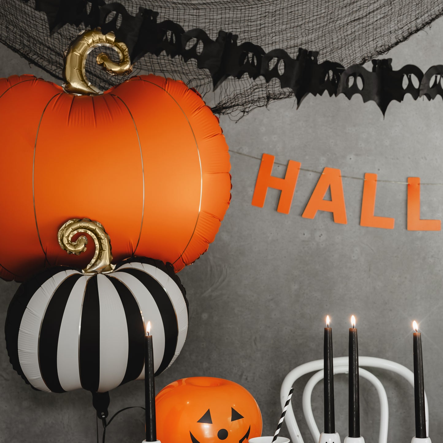 Pumpkin Balloon - Black White & Gold