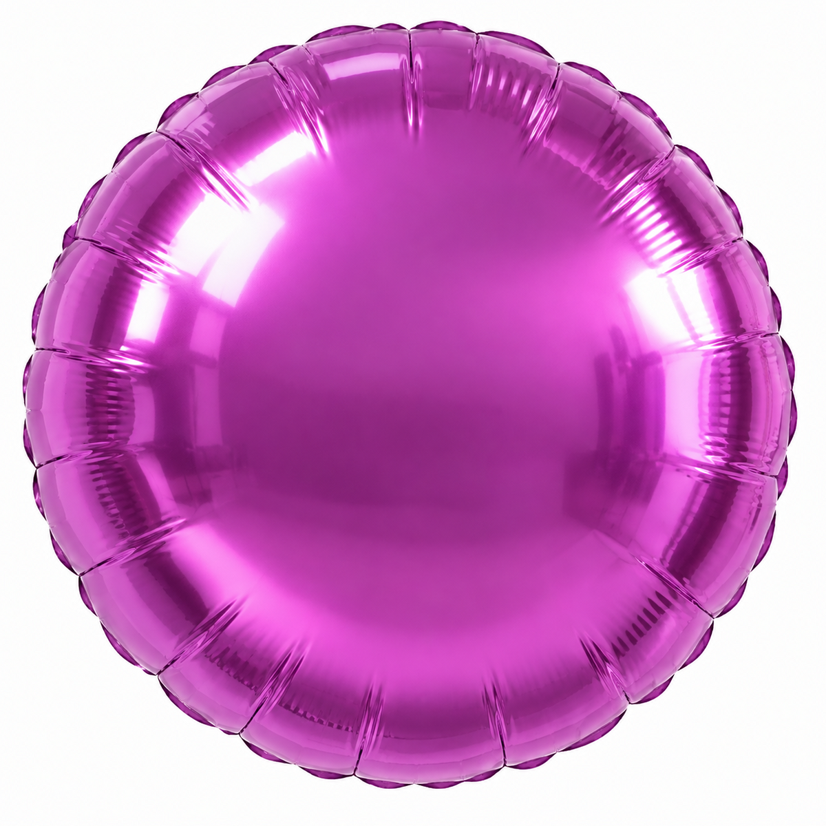 A shiny metallic pink-purple foil balloon with a scalloped edge, shown against a plain white background.