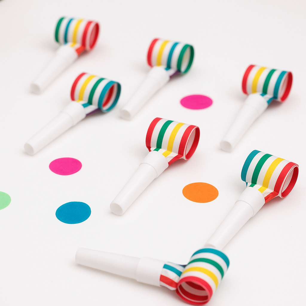 Party Blowers with Rainbow Stripes