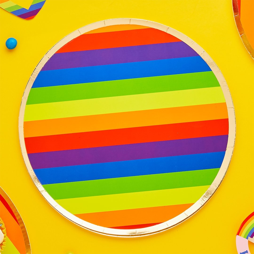 Rainbow Striped Paper Party Plates
