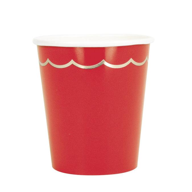 Red and Gold Scalloped Paper Cups for Christmas