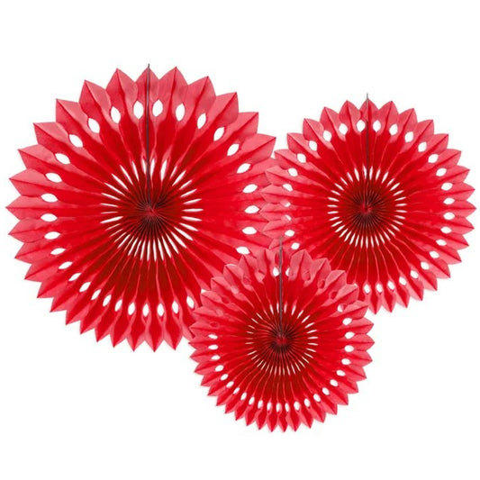 Red Paper Fans - Pack of three