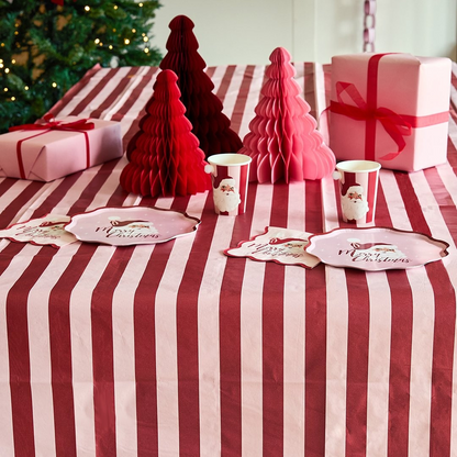 Pink and red striped paper tablecloth – 2.6m x 1.4m