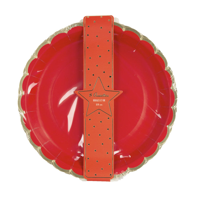 Red Scalloped Gold Party Plates for Christmas and Events