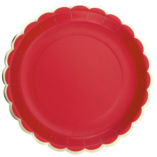 Red Scalloped Gold Party Plates for Christmas and Events