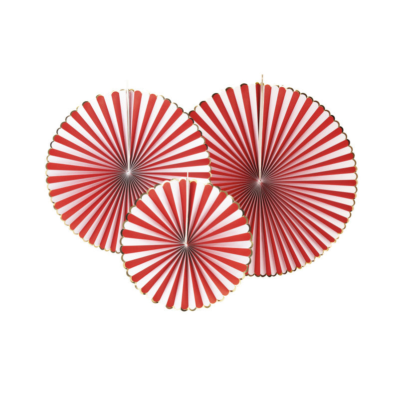 Red and White Striped Christmas Paper Fan Set