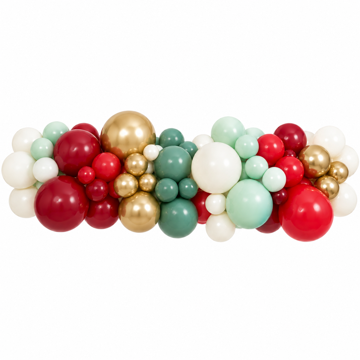 Red, green, mint, white and gold Christmas balloon garland kit with giant red bow balloon