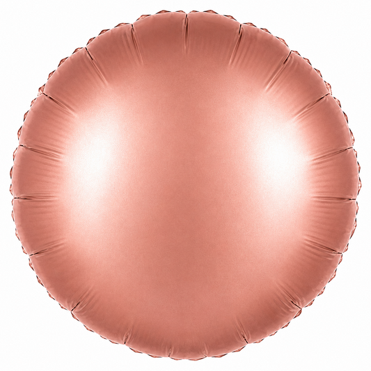 A round metallic rose gold foil balloon isolated on a white background.