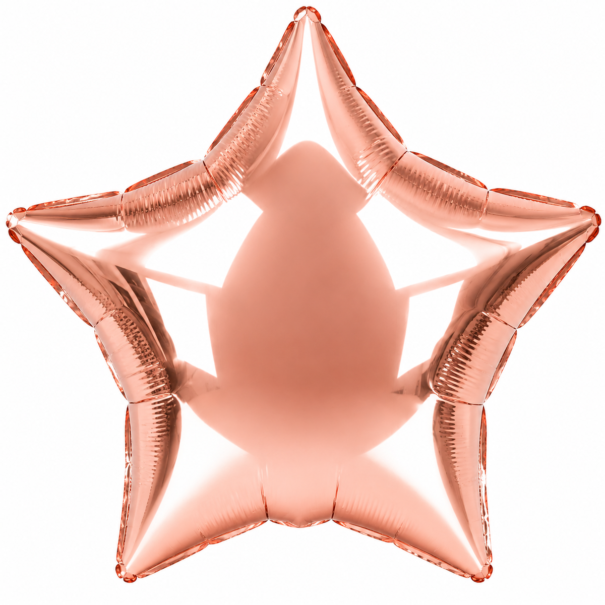A metallic rose gold star-shaped foil balloon on a solid white background.