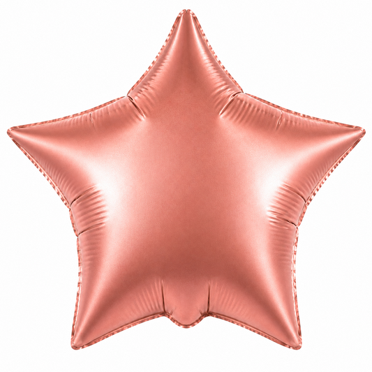 A metallic rose gold star-shaped foil balloon centered on a solid white background.