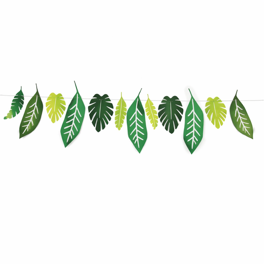 Green safari leaves garland with tropical leaf shapes for jungle themed parties
