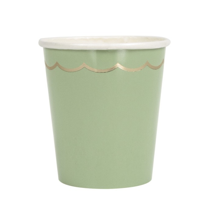 Sage Green and Gold Scalloped Party Cups