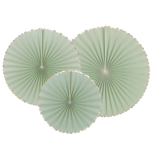 Sage Green and Gold Paper Fan Rosettes