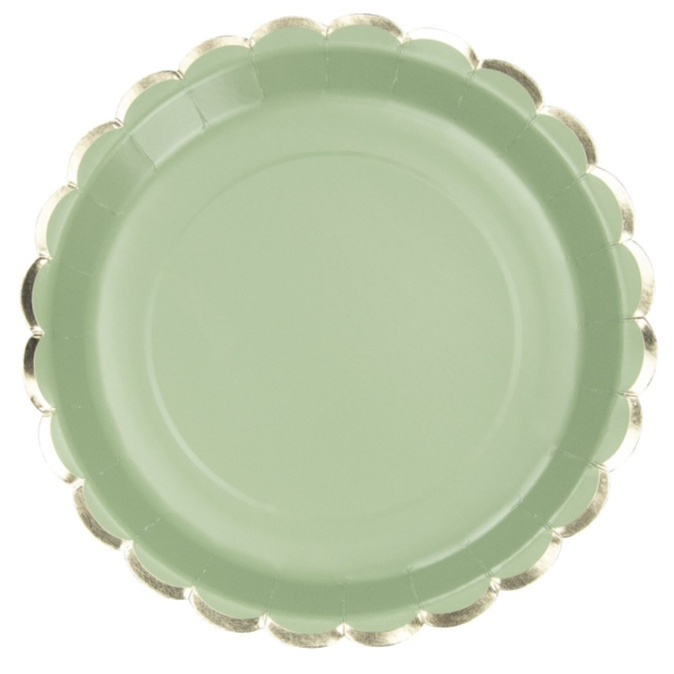 Sage Green and Gold Paper Party Plates