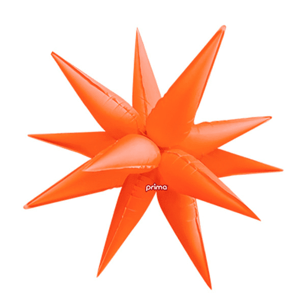 A neon orange inflatable star-shaped balloon