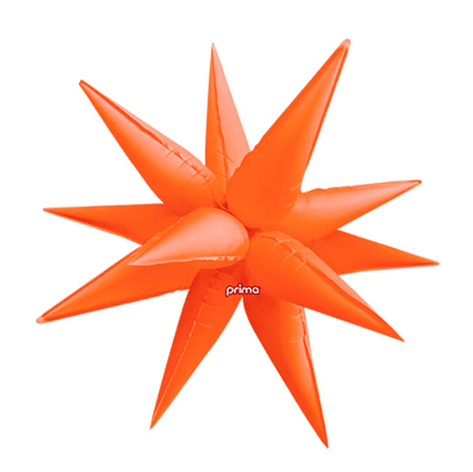 A neon orange inflatable star-shaped balloon