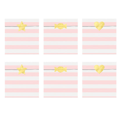 Pink Striped Treat Bags with Gold Stickers (6 Pack)