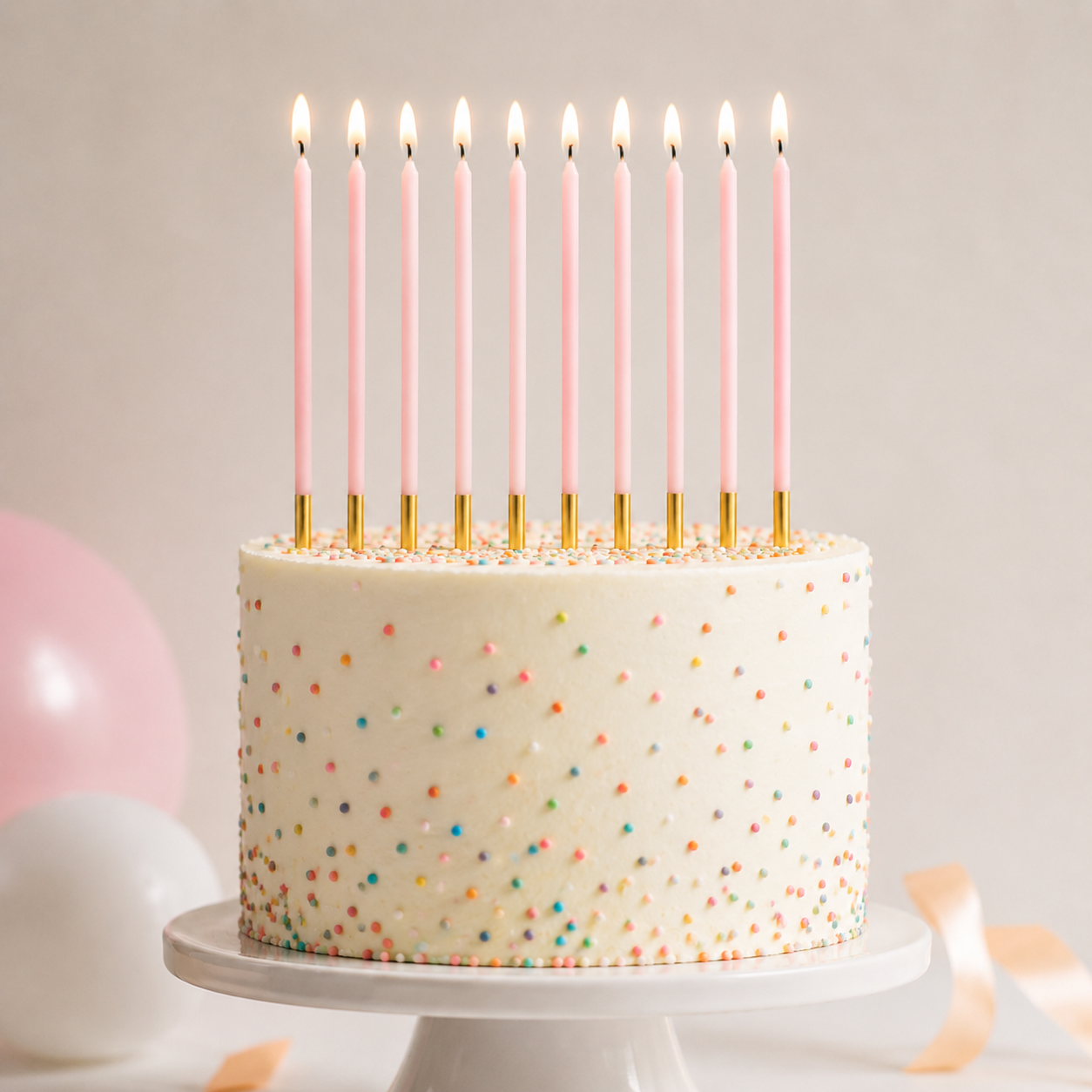 Extra Tall Pink Gold Birthday Candles | 14cm Modern Cake Candles