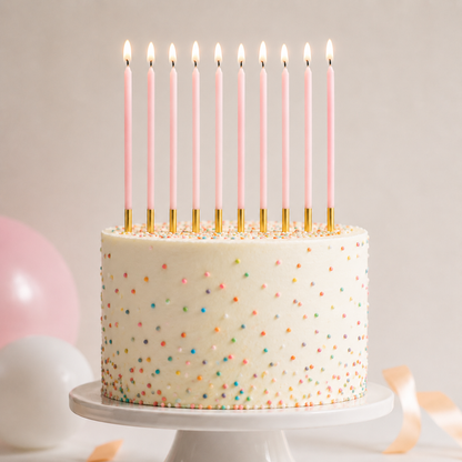 Extra Tall Pink Gold Birthday Candles | 14cm Modern Cake Candles