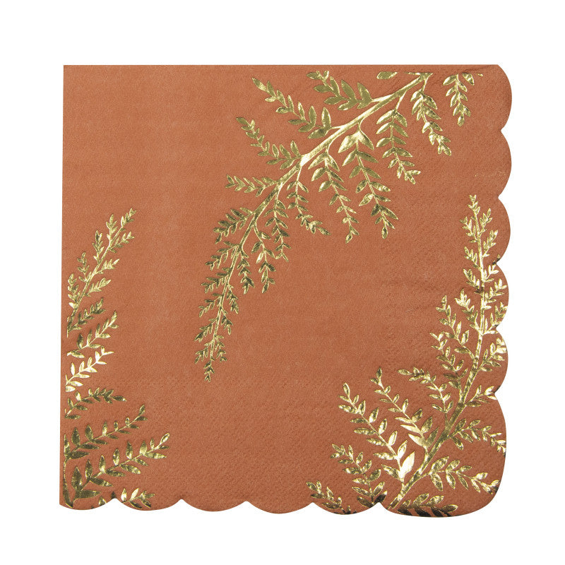 Fern Leaf Terracotta paper Napkins with a scalloped edge