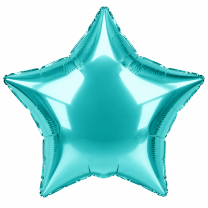 A metallic teal star-shaped foil balloon isolated on a solid white background.
