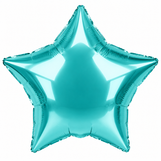 A metallic teal star-shaped foil balloon isolated on a solid white background.