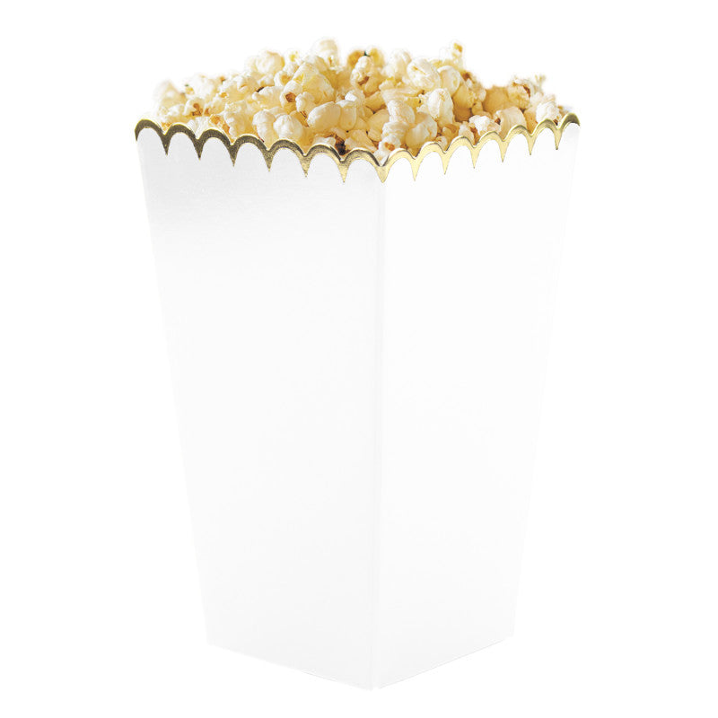 White and Gold Popocorn Treat Boxes for weddings and Parties