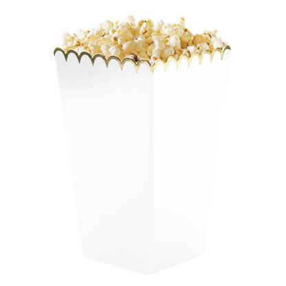 White and Gold Popocorn Treat Boxes for weddings and Parties