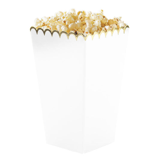 White and Gold Popocorn Treat Boxes for weddings and Parties