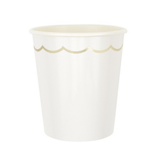 White and Gold Scalloped Party Cups