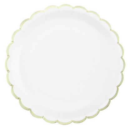 White Gold Scalloped Party Plates