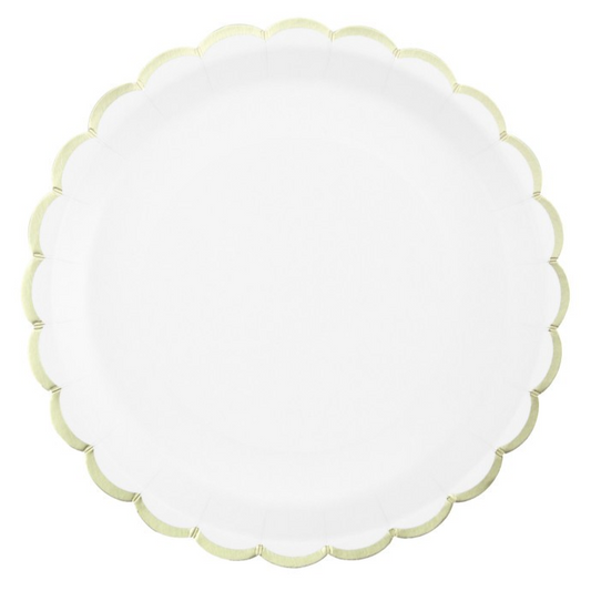 White Gold Scalloped Party Plates