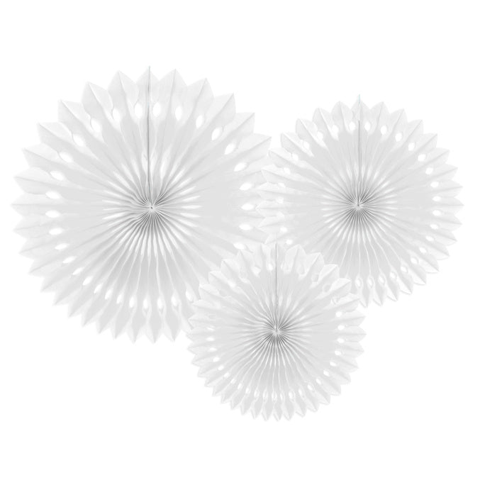 Set of three white paper fans. 
