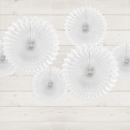 Set of three white paper fans. 