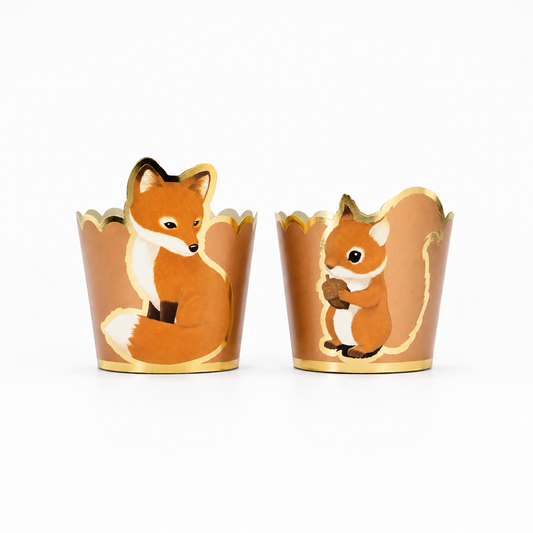 Woodland Fox & Squirrel Treat Cups with Gold Foil | Pack of 8
