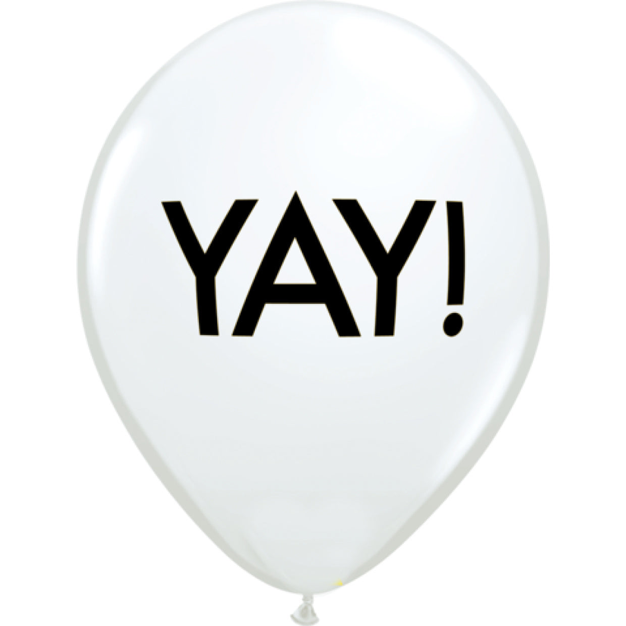 White balloon with 'YAY!' printed in black on a white background