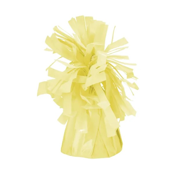 A Yellow frilly weight for a balloon