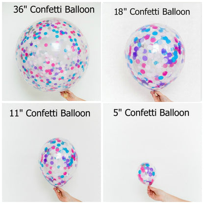 Four different sizes of confetti balloons