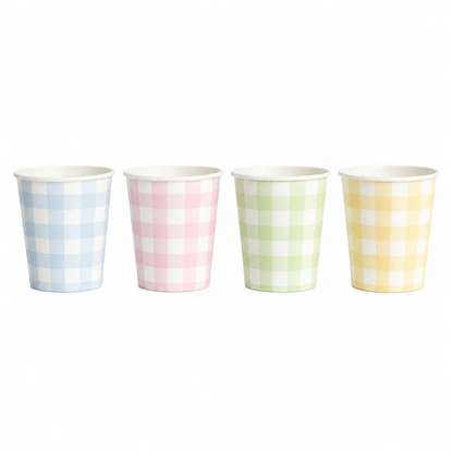 pastel gingham cups in a 4-color assortment - yellow pink blue green