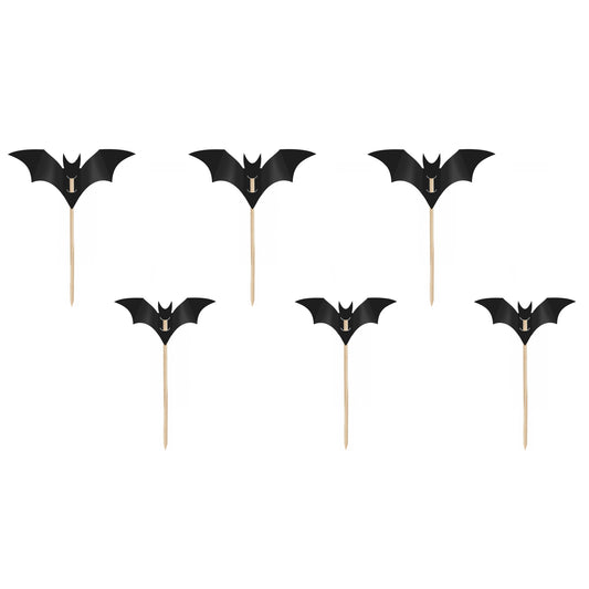 Black Bat Halloween Cake Toppers – Pack of 6