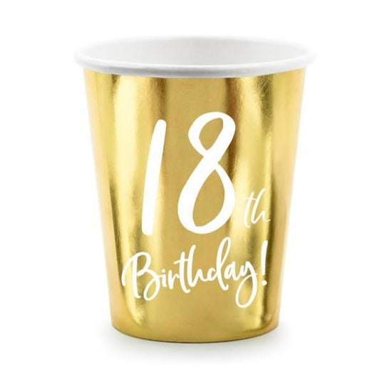 18th Birthday Party Cups Gold | Milestone Party Supplies UK Party Deco