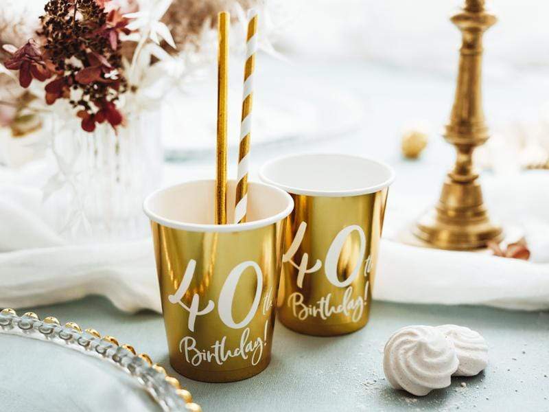 40th Birthday Party Cups Gold | Milestone Party Supplies UK Party Deco