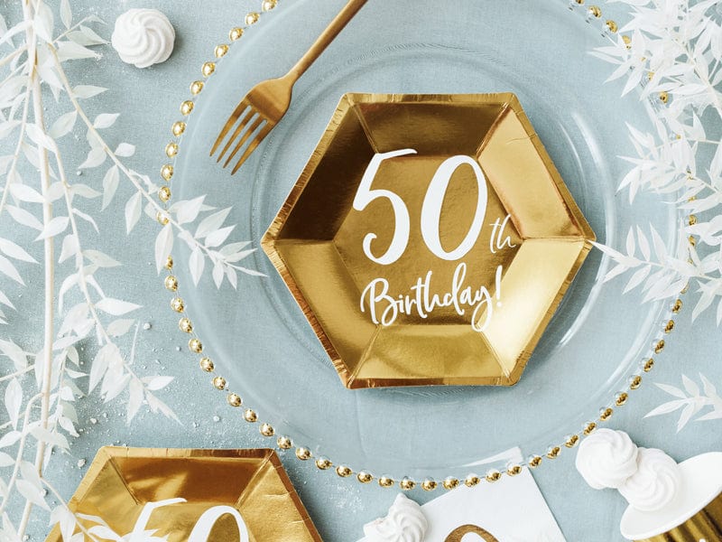 50th Birthday Party Plates Gold | Milestone Party Supplies UK Party Deco