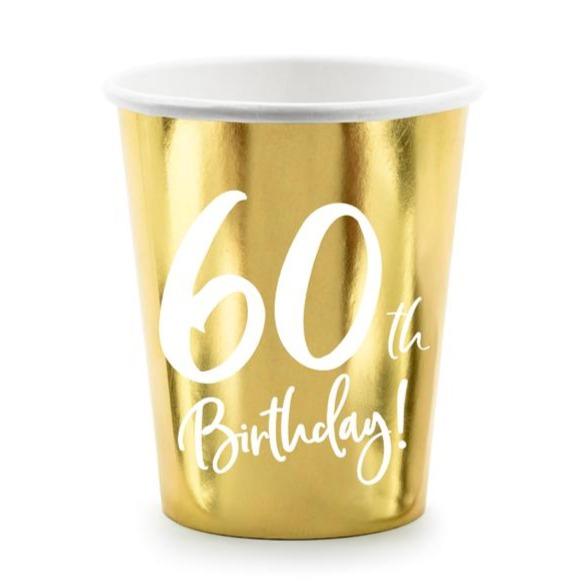 60th Birthday Party Cups Gold | Milestone Party Supplies UK Party Deco