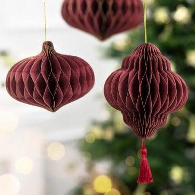 Paper Honeycomb Christmas Decoration | Red with a Tassel partydeco